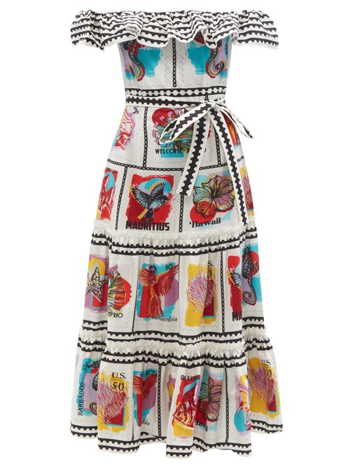 Mary Mare - Cannes Tiered Stamp-print Cotton-blend Dress Multi