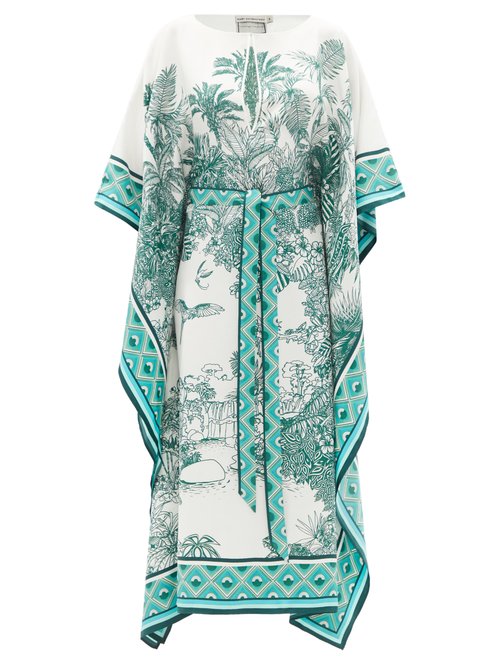 Buy Mary Mare - Monte Carlo Leaf-print Silk Kaftan Green White online - shop best Mary Mare swimwear sales