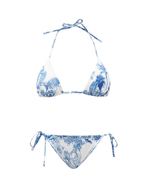Mary Mare - Mykonos Flora-print Triangle Bikini Blue White Beachwear