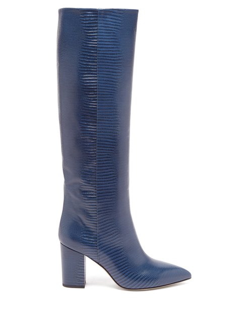 Paris Texas – Knee-high Lizard-effect Leather Boots Blue