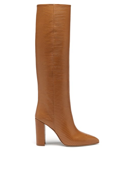 Paris Texas – Knee-high Lizard-effect Leather Boots Tan