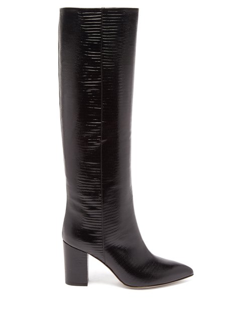 Paris Texas - Knee-high Lizard-effect Leather Boots Black