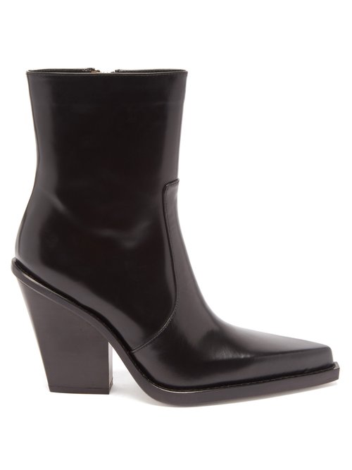 Paris Texas - Rodeo Point-toe Leather Ankle Boots Black
