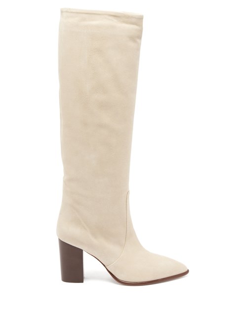 Paris Texas - Sienna Point-toe Suede Knee-high Boots Cream