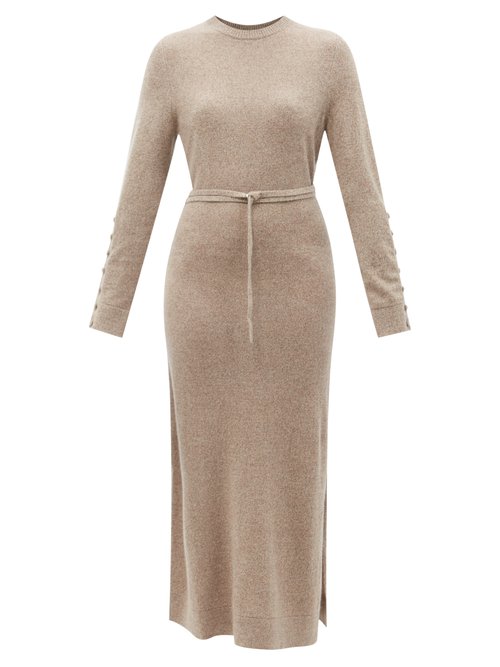 Altuzarra - Alice Buttoned-sleeve Knitted Cashmere Dress Brown Multi