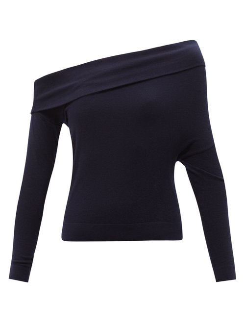 Buy Altuzarra - Swann Asymmetric Merino Wool-blend Sweater Dark Blue online - shop best Altuzarra 