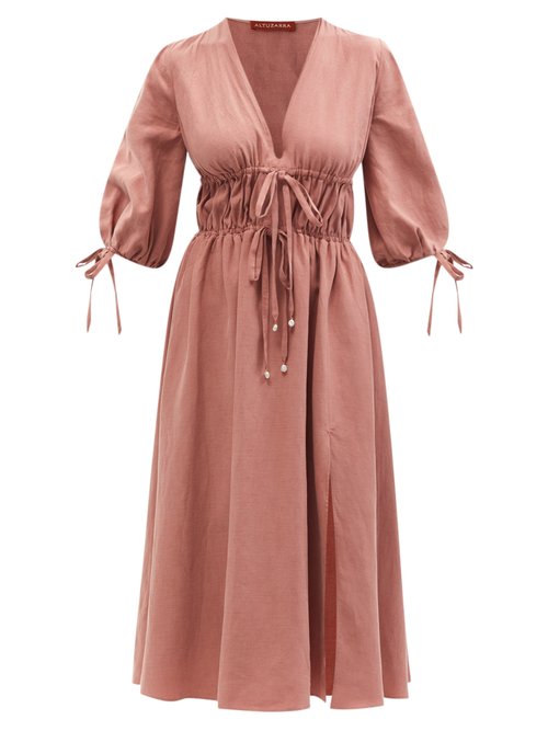 Buy Altuzarra - Donrine Drawstring-waist Twill Midi Dress Light Brown online - shop best Altuzarra clothing sales