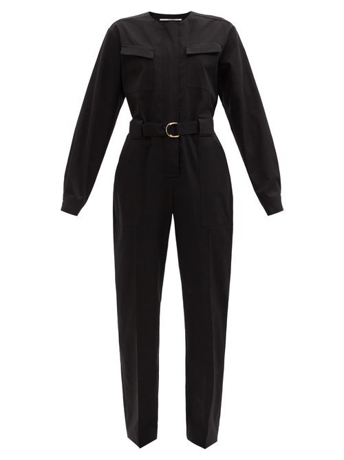 Another Tomorrow - Belted Organic Cotton-blend Jumpsuit Black