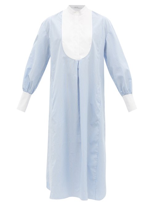 Another Tomorrow – Striped Organic-cotton Poplin Shirt Dress Blue White