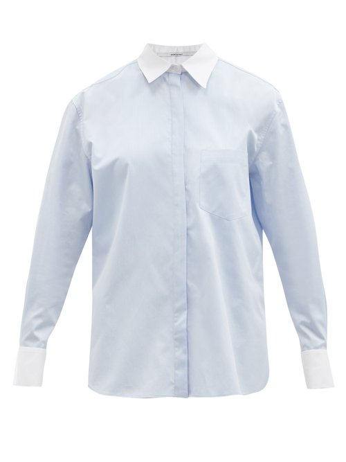 Another Tomorrow - Contrast Men's Organic-cotton Poplin Shirt Blue