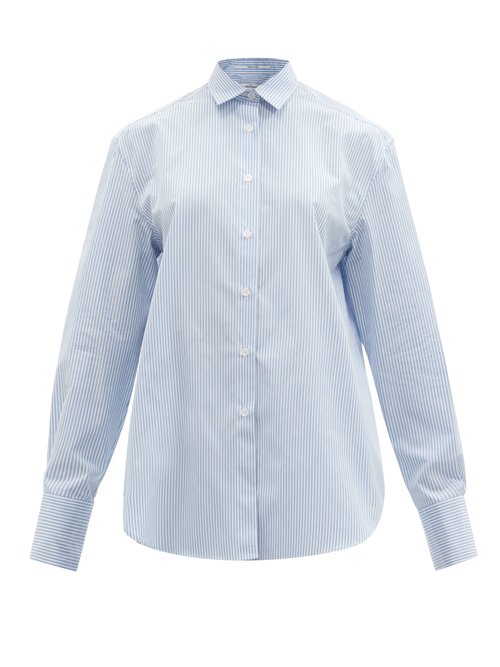 Another Tomorrow - Men's Oversized Organic-cotton Poplin Shirt Blue White
