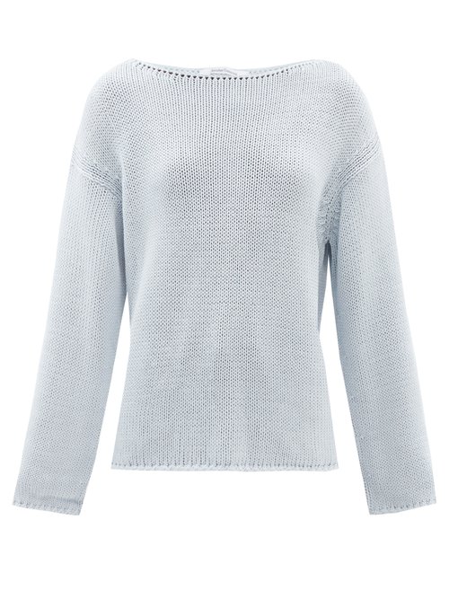 Another Tomorrow - Boat-neck Cotton Sweater Blue