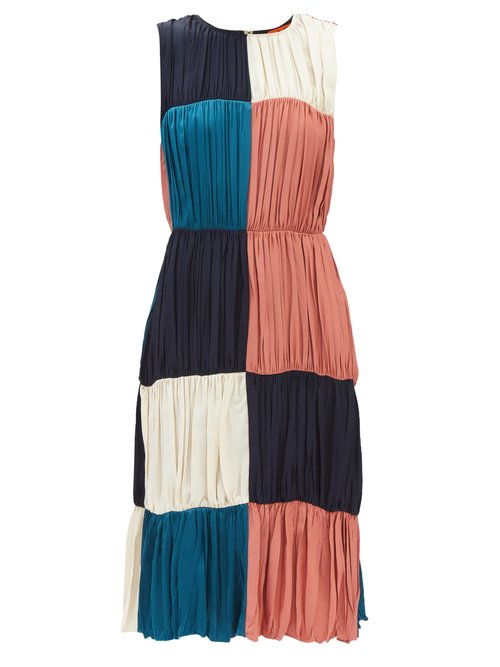 Colville - Patchwork Ruched-crepe Midi Dress Multi