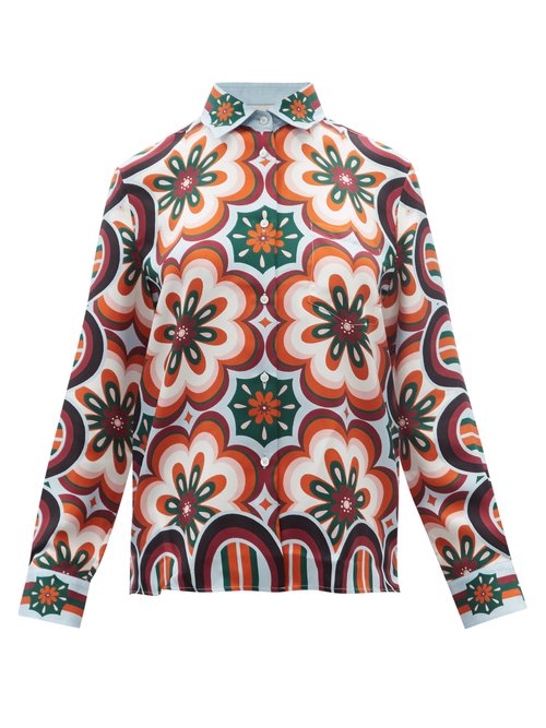 Buy La DoubleJ - Boy Tile-print Silk-twill Shirt Orange Multi online - shop best La DoubleJ 