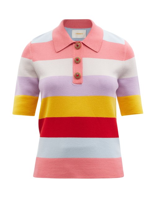 Buy La DoubleJ - Striped Wool Polo Shirt Pink Stripe online - shop best La DoubleJ 