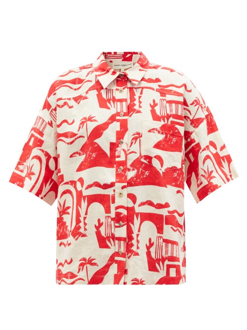 Mara Hoffman – Auberon Abstract-print Hemp Shirt Red Multi