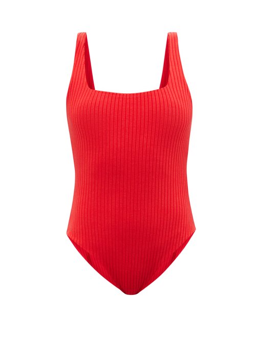 Mara Hoffman - Percy Square-neck Ribbed Jersey Bodysuit Red Beachwear