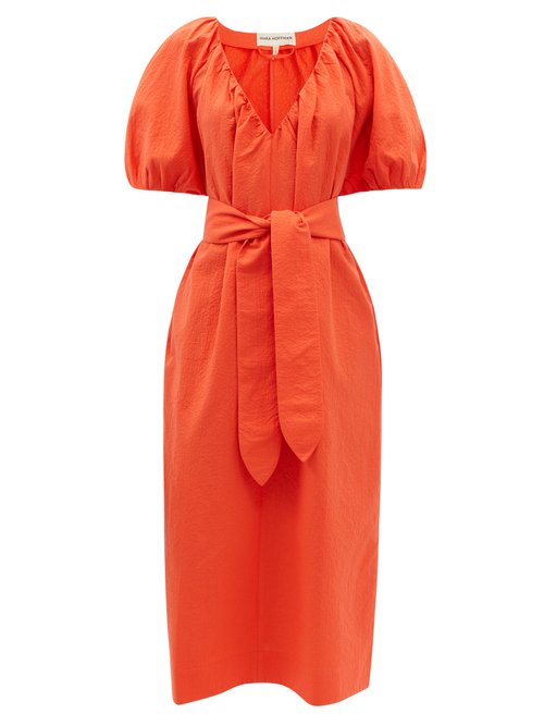 Buy Mara Hoffman - Alora V-neck Belted Organic-cotton Midi Dress Orange online - shop best Mara Hoffman clothing sales