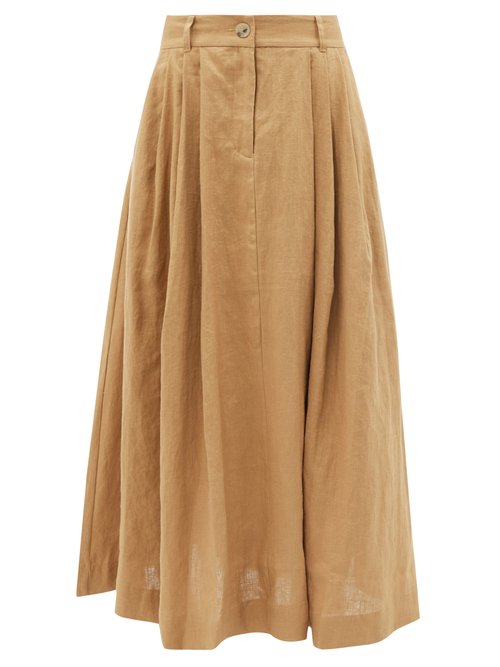 Mara Hoffman - Tulay Pleated Hemp Midi Skirt Camel Beachwear