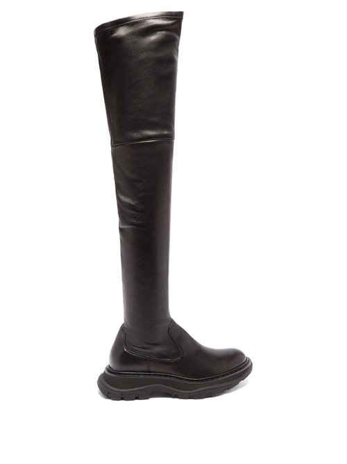 Alexander Mcqueen - Tread Leather Over-the-knee Boots Black