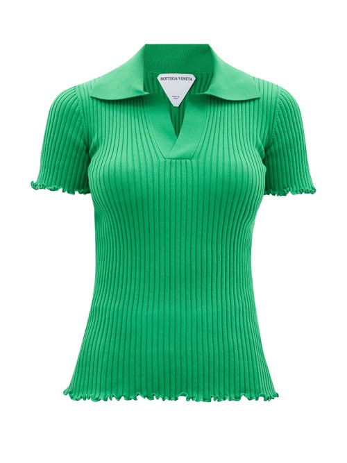 Bottega Veneta - Open-collar Ribbed-cotton Polo Shirt Green