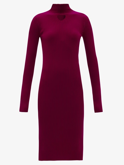 Buy Bottega Veneta - Triangle-cutout Ribbed Wool-blend Midi Dress Burgundy online - shop best Bottega Veneta clothing sales
