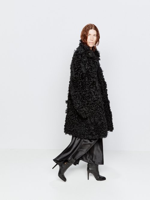 Raey - Stand-collar Curly Shearling Coat Black