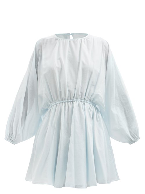 Loup Charmant - Kitta Open-back Organic-cotton Voile Mini Dress Light Blue Beachwear