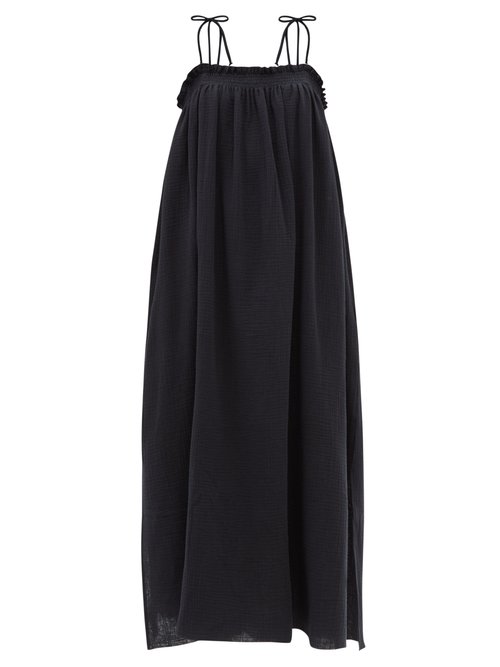 Loup Charmant - Rimini Puckered Cotton-voile Maxi Dress Black Beachwear