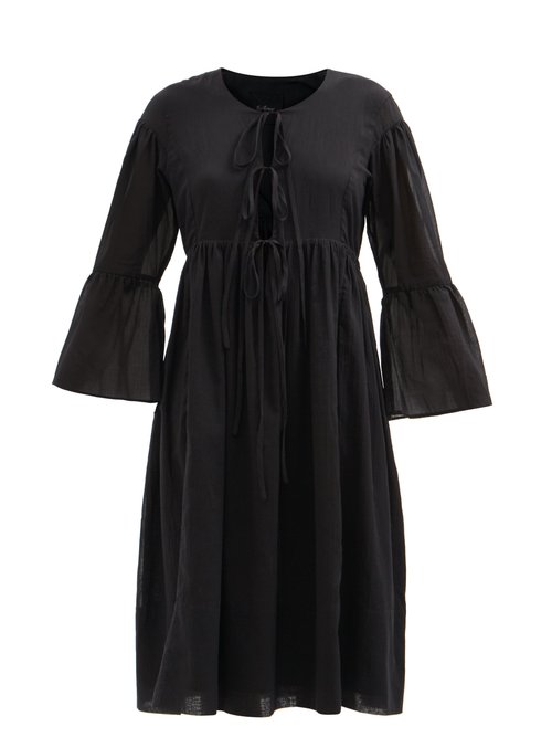 Loup Charmant - Minerva Round-neck Cotton-voile Midi Dress Black Beachwear