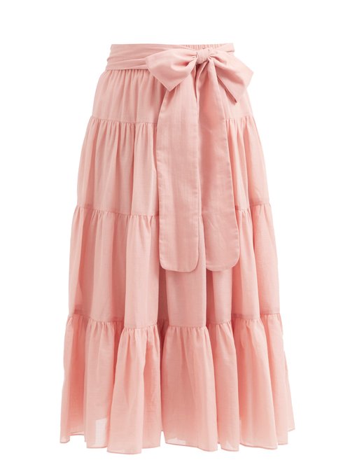 Loup Charmant - Demeter Tiered Organic-cotton Midi Skirt Pink Beachwear