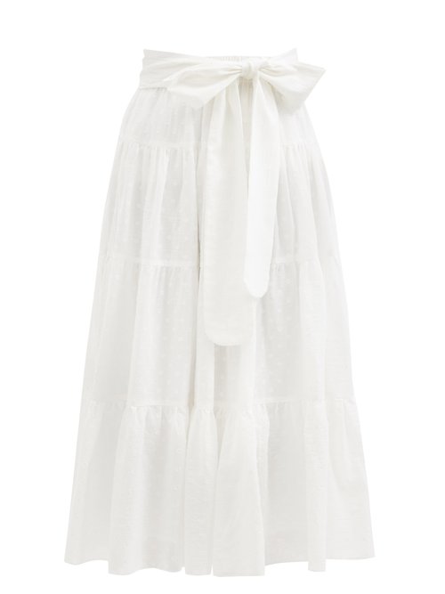 Loup Charmant - Demeter Tiered Dotted Organic Cotton Midi Skirt White Beachwear