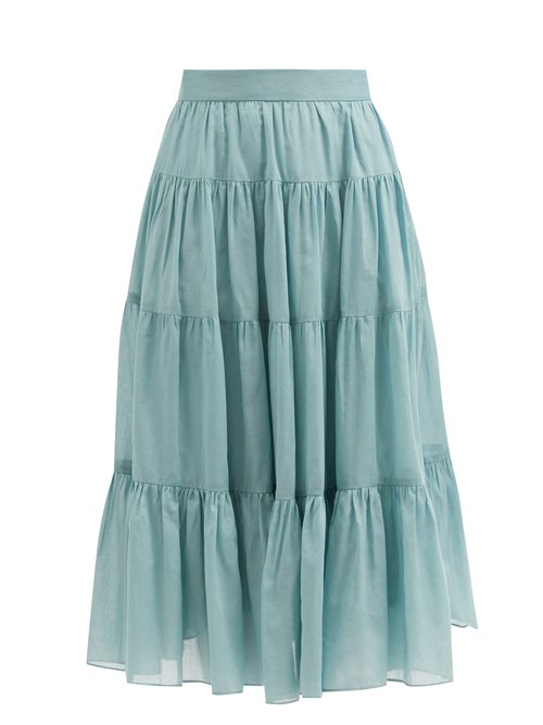Buy Loup Charmant - Fontelli Tiered Organic-cotton Midi Skirt Blue online - shop best Loup Charmant swimwear sales