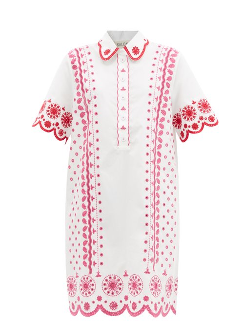 Saloni - Dree Cotton Broderie-anglaise Shirt Dress White Multi