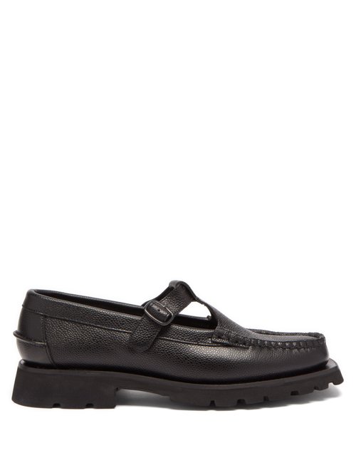 Hereu - Alber Sport Grained-leather T-strap Loafers Black