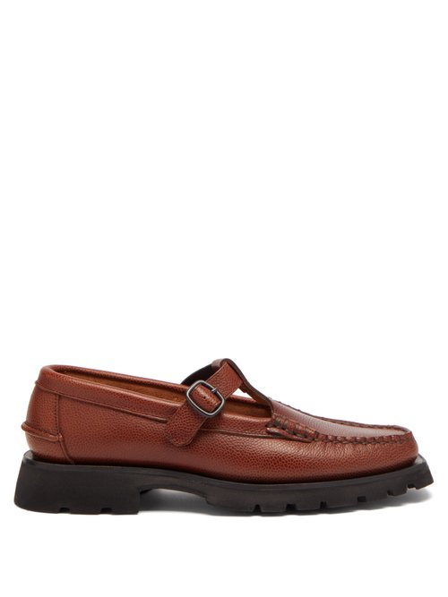 Hereu - Alber Sport Grained-leather T-strap Loafers Tan