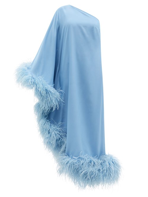 Taller Marmo - Ubud One-shoulder Feather-trimmed Dress Blue