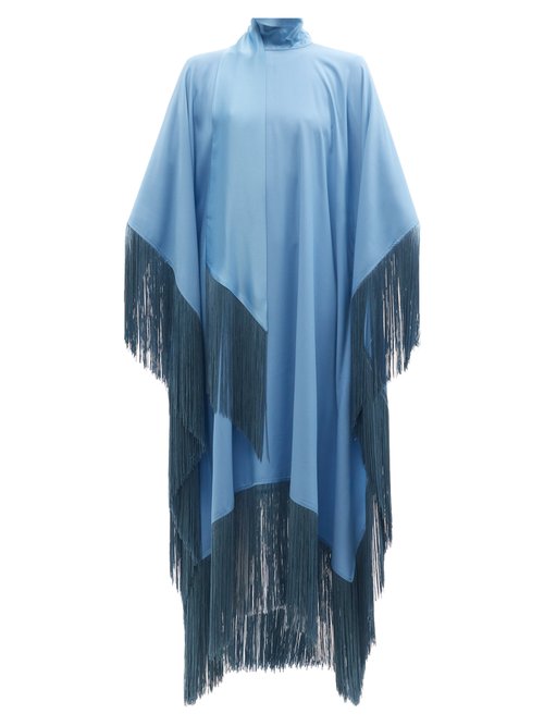 Taller Marmo - Mrs Ross High-neck Fringed Crepe Kaftan Dress Blue