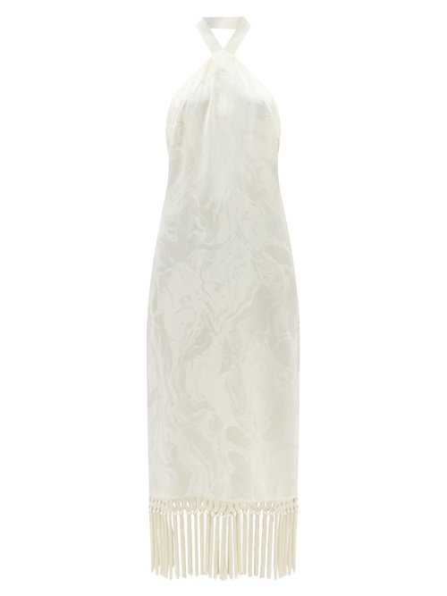 Taller Marmo - Volver Halterneck Marble-jacquard Satin Dress Ivory