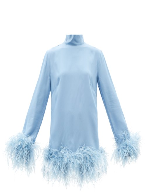 Taller Marmo - Gina Feather-trimmed Silk-blend Satin Dress Blue