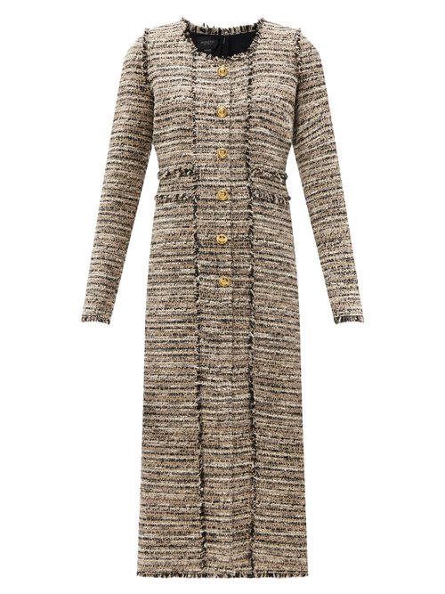 Giambattista Valli - Striped Tweed Midi Dress Brown Multi