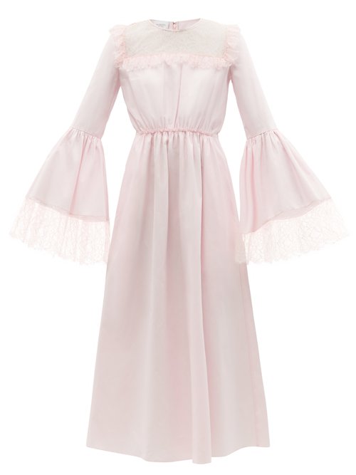 Giambattista Valli - Chantilly Lace-trim Cotton-poplin Midi Dress Light Pink