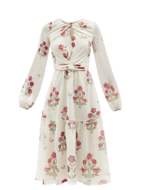 Giambattista Valli - Keyhole-neckline Floral-print Silk-georgette Dress White Multi