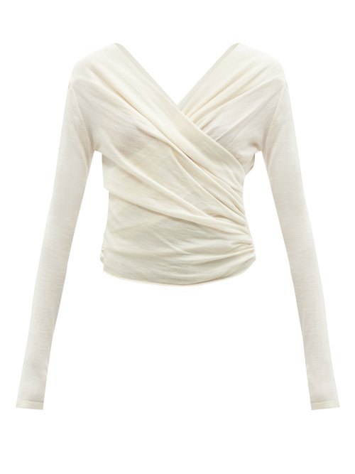 Giambattista Valli - Gathered Cashmere-blend Jersey Wrap Top Ivory