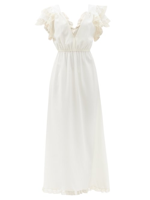 Buy Eres X Julie De Libran - Rose Lace-trimmed Silk Dress Ecru White Splash online - shop best Eres x Julie De Libran clothing sales