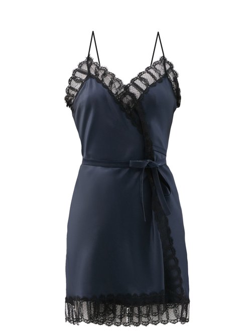 Eres X Julie De Libran - Jane Lace-trimmed Silk-satin Mini Slip Dress Navy/black