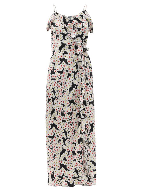 Buy Julie De Libran - Jane Floral-jacquard Silk Wrap Maxi Dress White Multi online - shop best Julie De Libran clothing sales