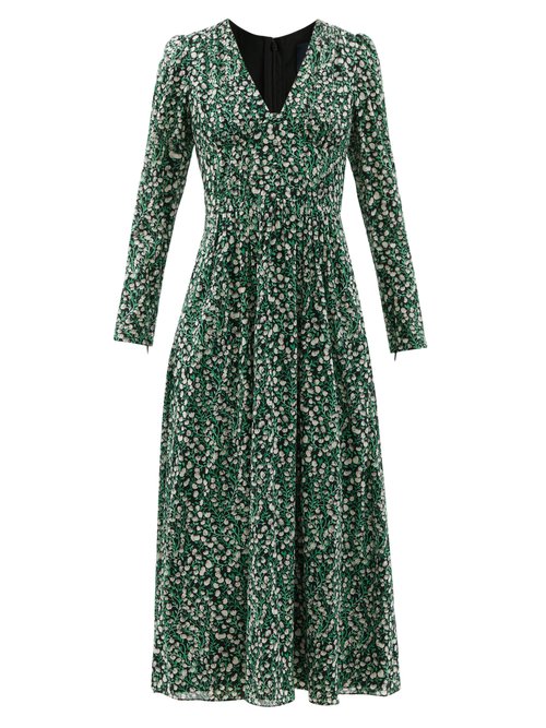 Julie De Libran - Goldie Floral-print Silk-georgette Midi Dress Green