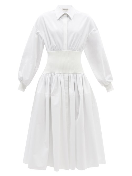 Alexander Mcqueen - Shirred-waist Cotton-poplin Shirt Dress White