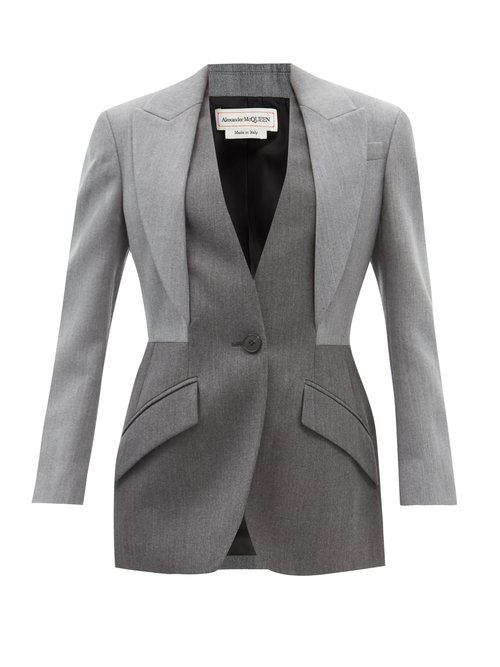 Alexander Mcqueen - Single-breasted Layered-effect Wool Suit Jacket Grey